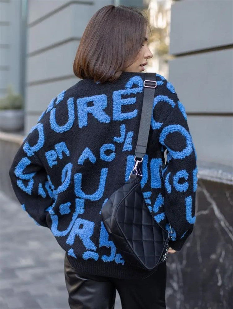 Damen Oversized Strickpullover mit auffälligem Schriftzug und lässiger Passform Sovae
