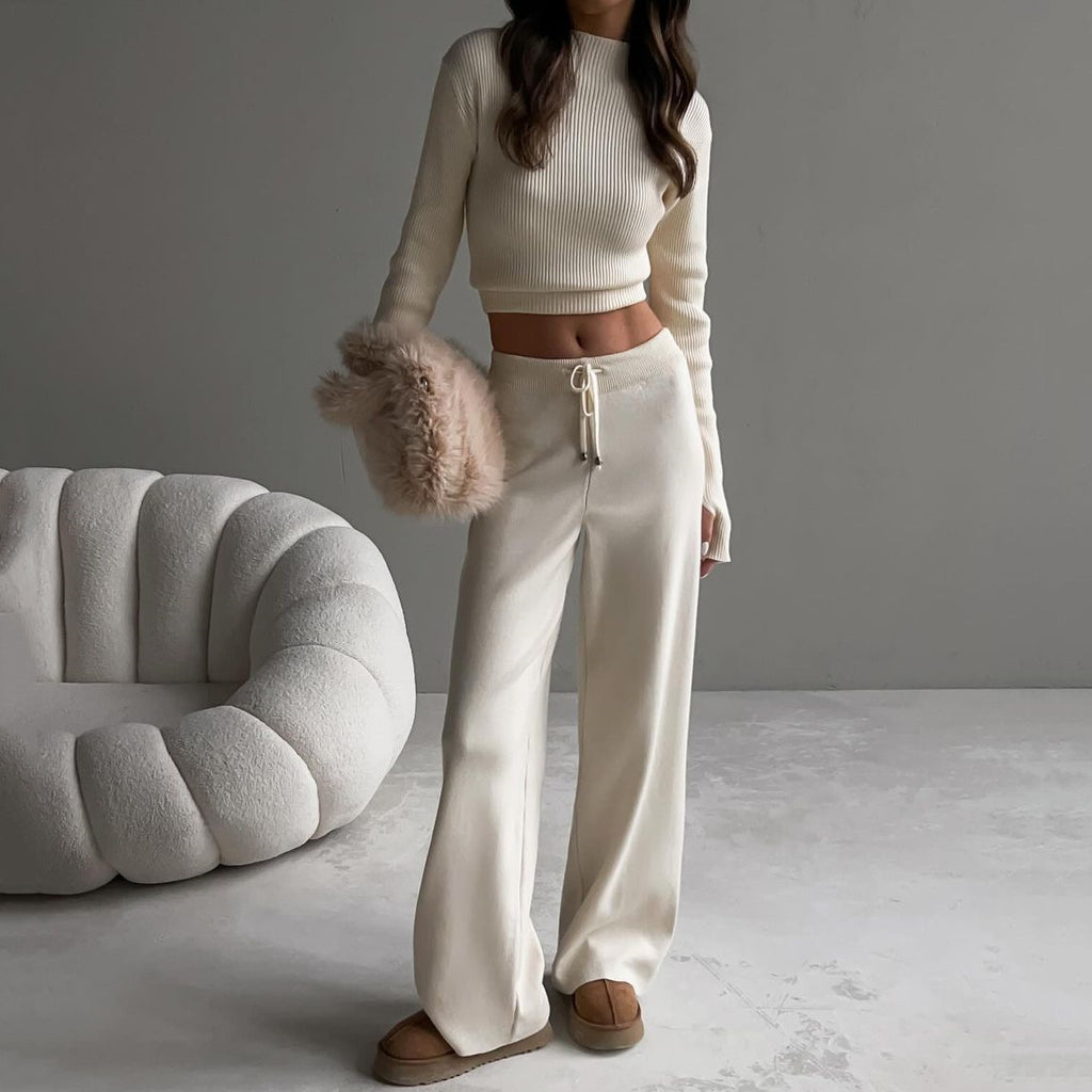 Damen lässiges Strick-Lounge-Set mit weiten Hosen Sovae