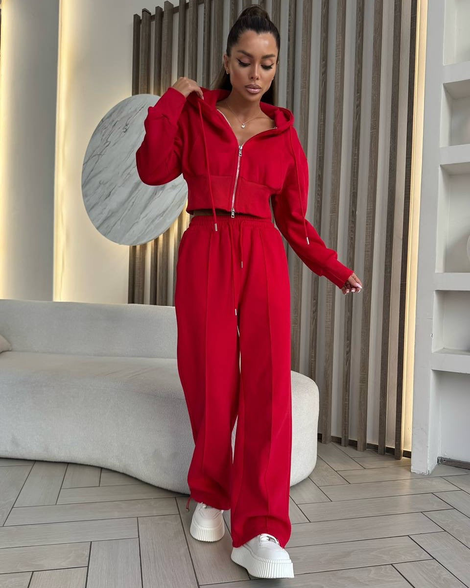 Damen Sportliches Crop-Set mit Reißverschluss und weitem Schnitt Sovae