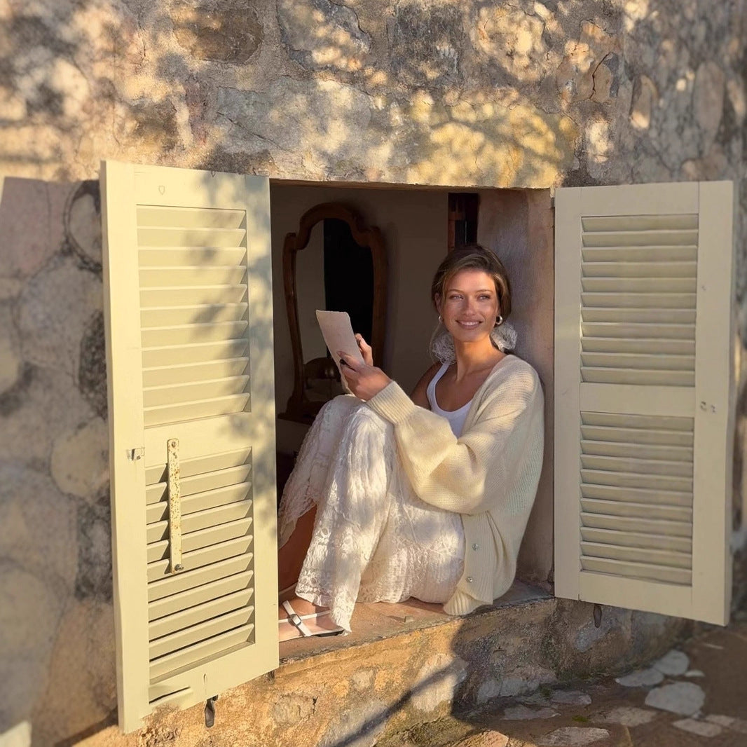 Damen Flauschiger V-Knopf Cardigan Sovae