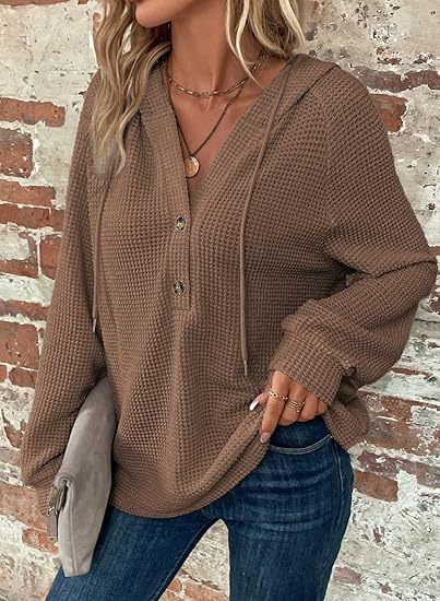 Damen Waffelstruktur Kapuzenpullover Sovae