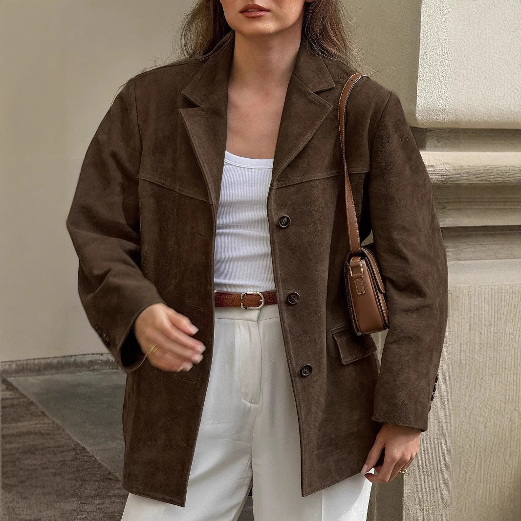 Damen elegante Wildlederjacke im modischen Oversized-Stil Sovae