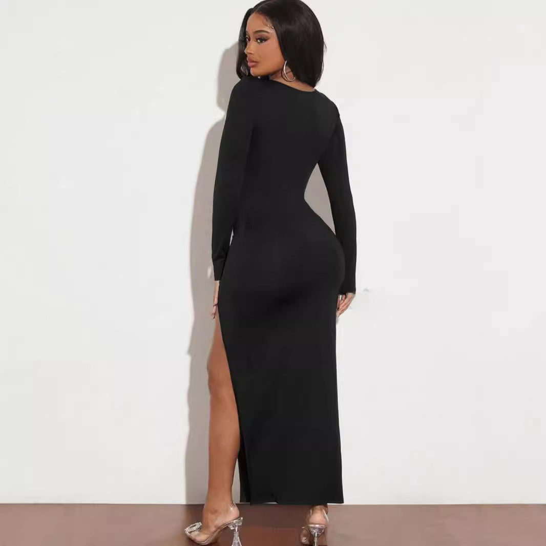 Damen Maxikleid mit tiefem Ausschnitt und ansprechendem Schlitz Sovae