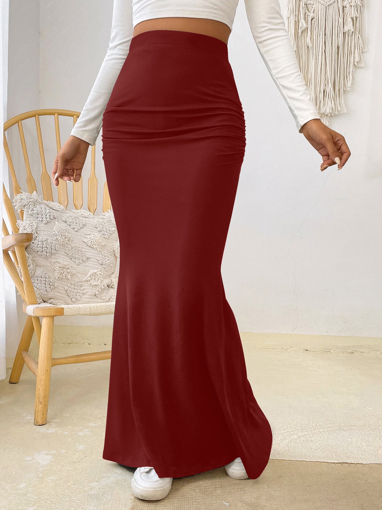 Damen Maxirock mit elegantem Raffungselement und hohem Bund Sovae
