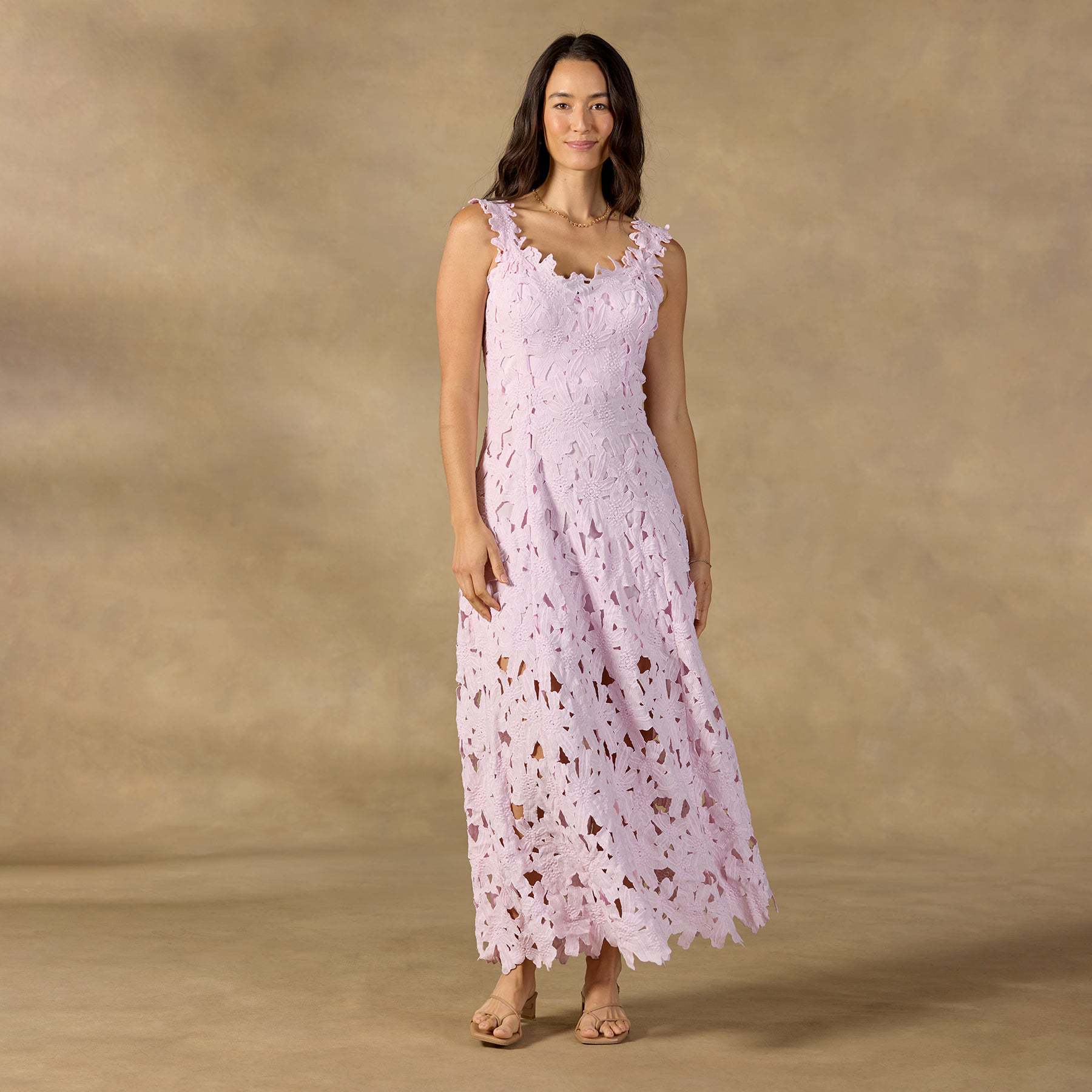 Damen Spitzen-Maxikleid mit floralen Einsätzen Sovae