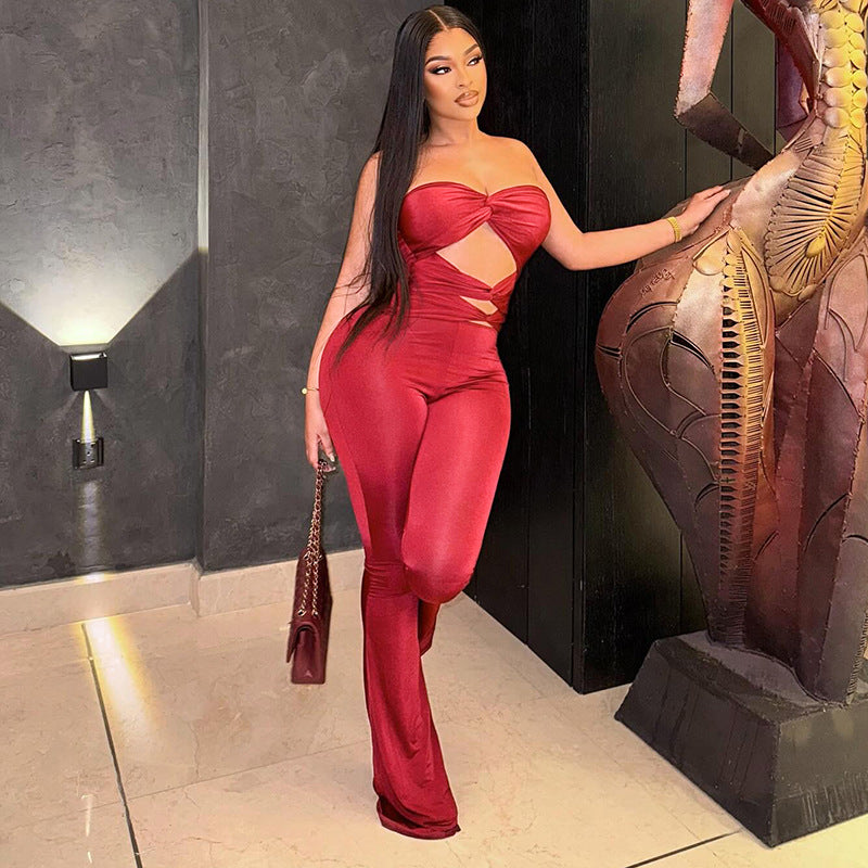 Damen Jumpsuit mit ausgefallenem Cut-out und weitem Bein Sovae