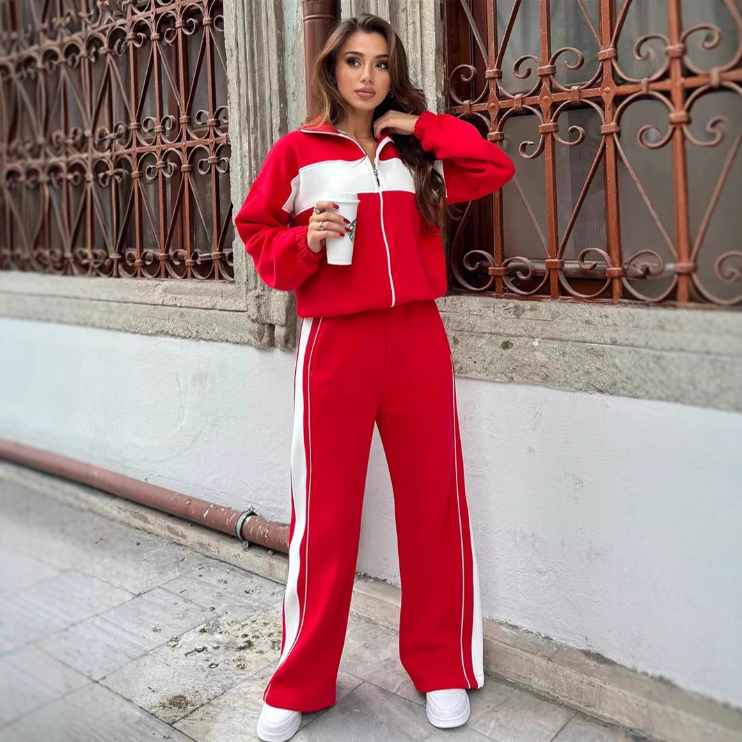 Damen Sportlicher Fleece-Loungewear-Anzug mit Reißverschluss Sovae