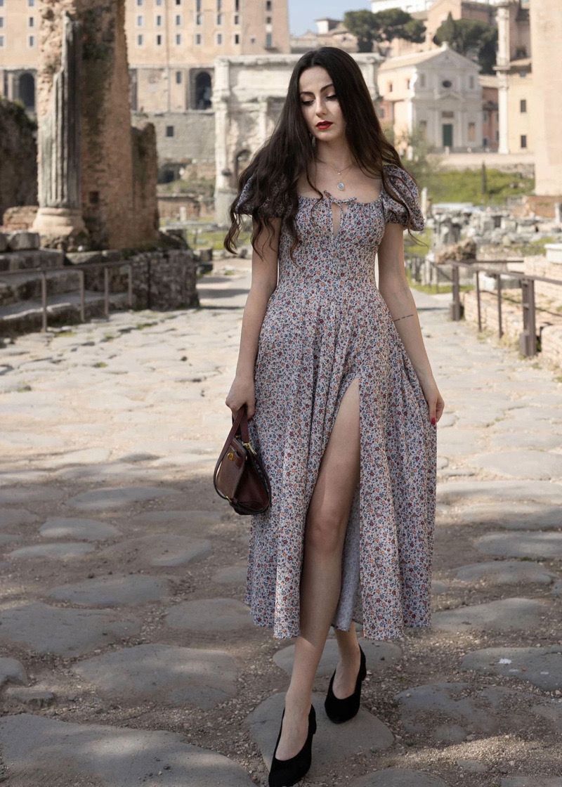 Damen Verspielt Elegantes Maxikleid mit Puffärmeln Sovae