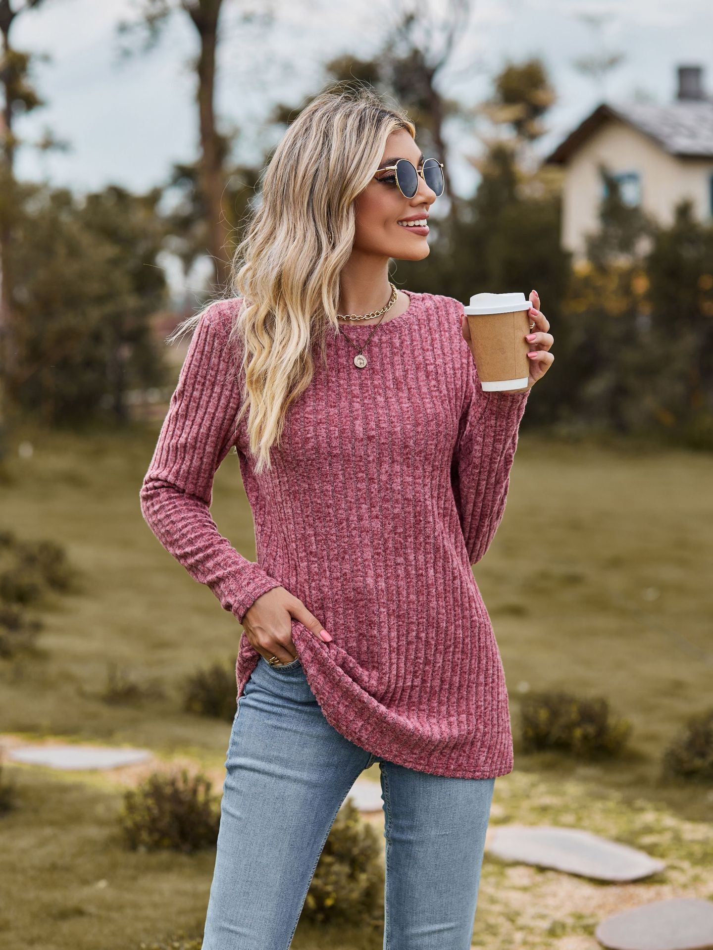 Damen Feinstrickpullover mit geripptem Design und lässigem Schnitt Sovae