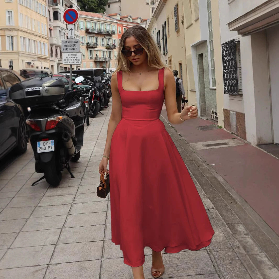Damen Elegantes Maxikleid mit traumhaftem A-Linien Schnitt und schickem Quadrat-Ausschnitt Sovae