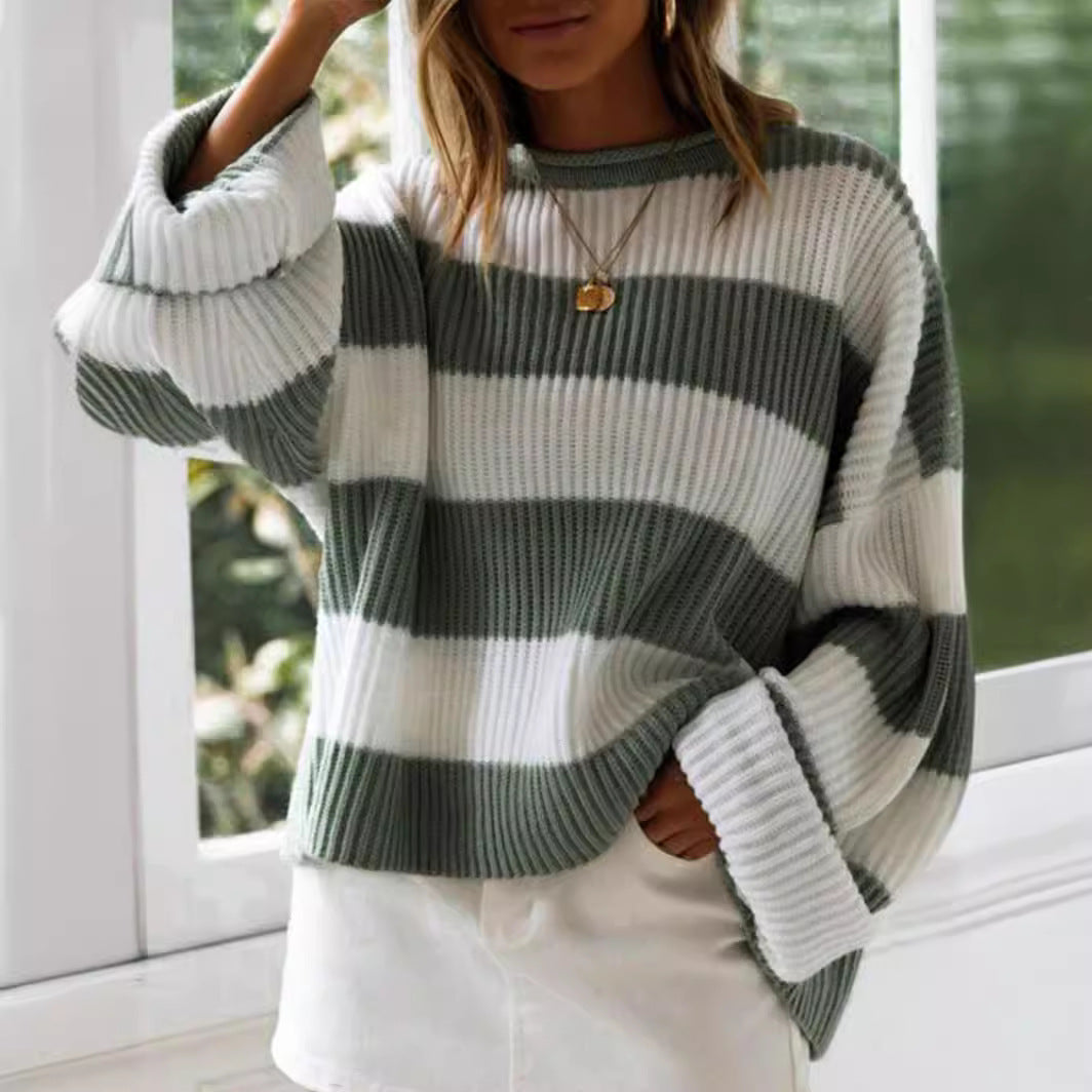 Damen gestreifter Strickpullover mit weitem Schnitt Sovae