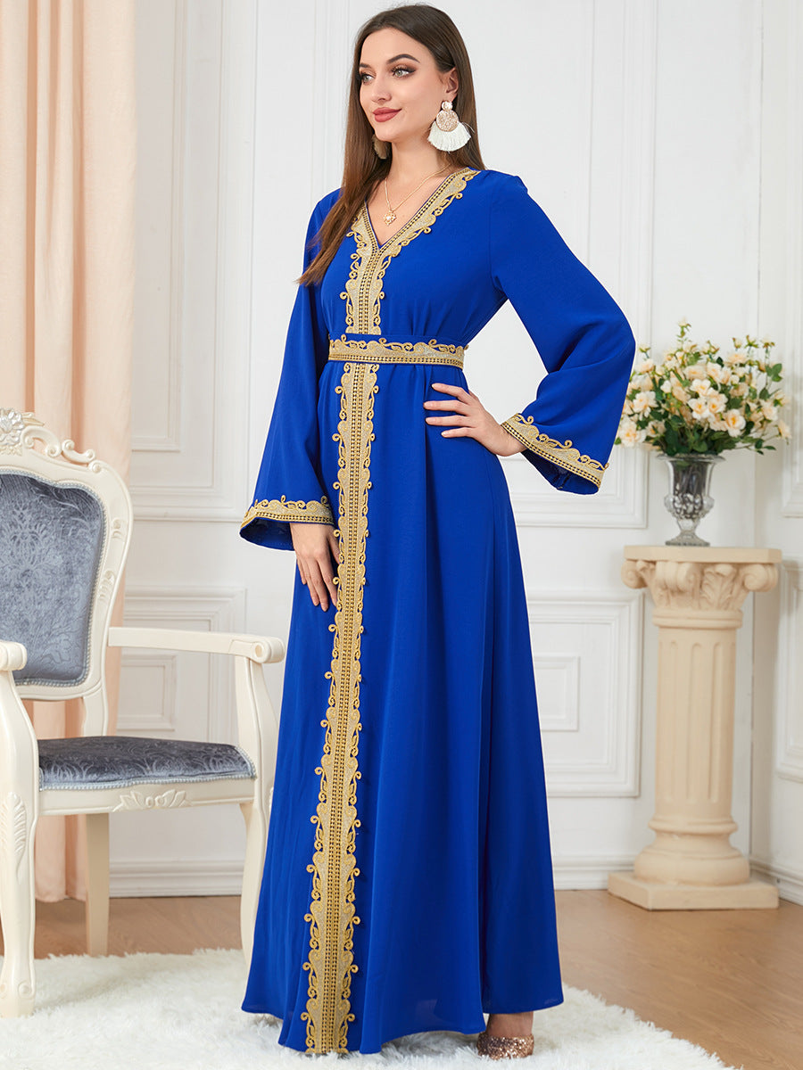 Damen Elegantes Maxikleid mit kunstvoller Goldstickerei Sovae