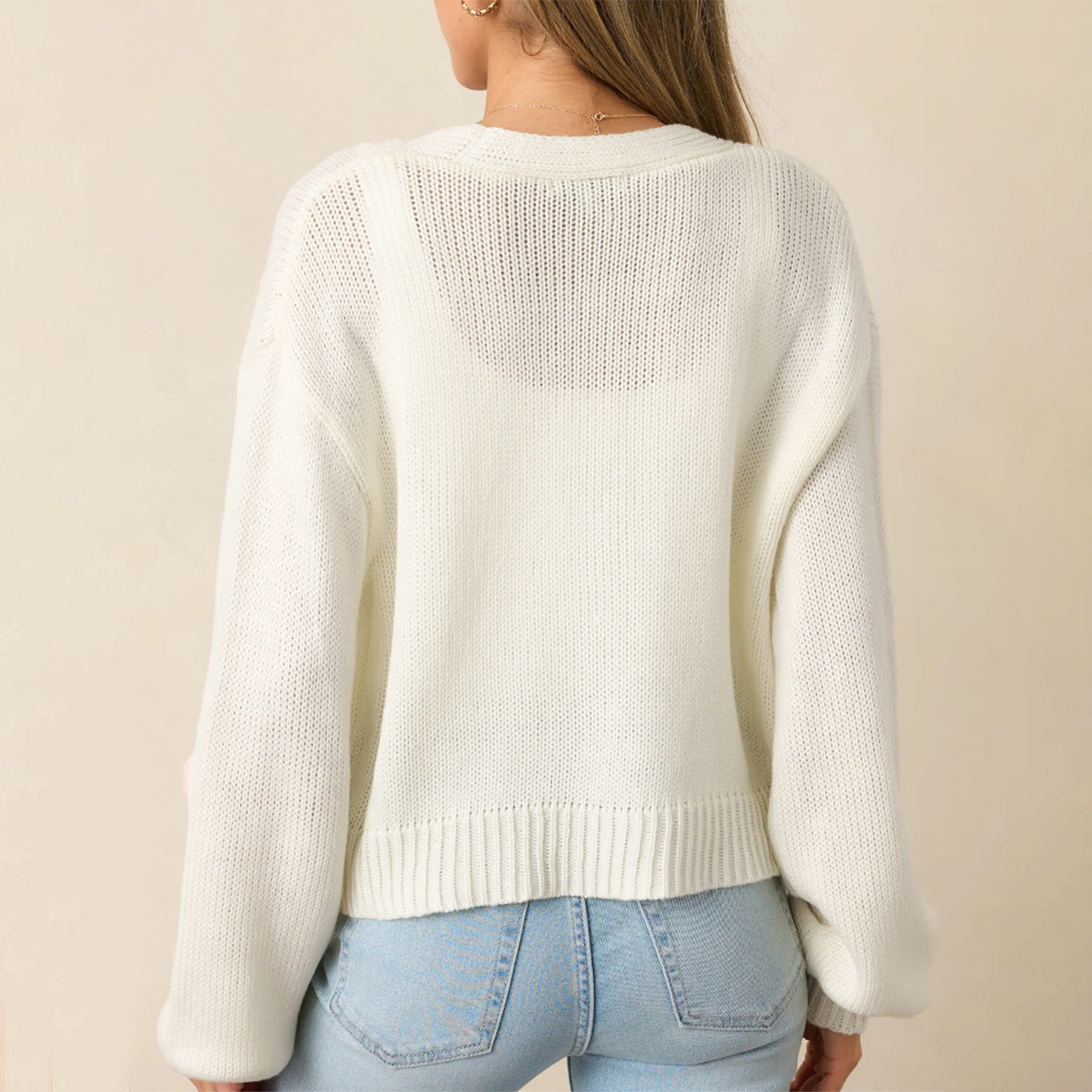 Damen lässige Strickjacke mit fruchtigen Applikationen und offenen Ärmeln Sovae