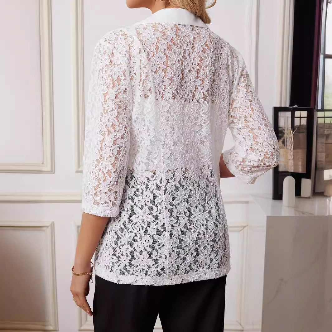 Damen Blazer mit eleganten Spitzenärmeln Sovae