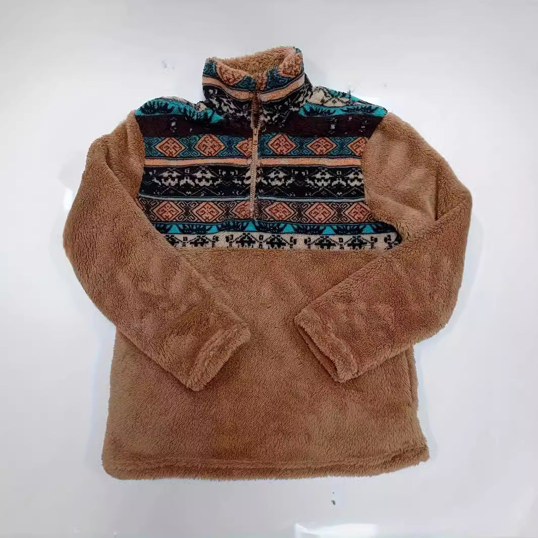 Damen Fleece-Pullover mit floralem Muster und praktischem halbhohem Reißverschluss Sovae