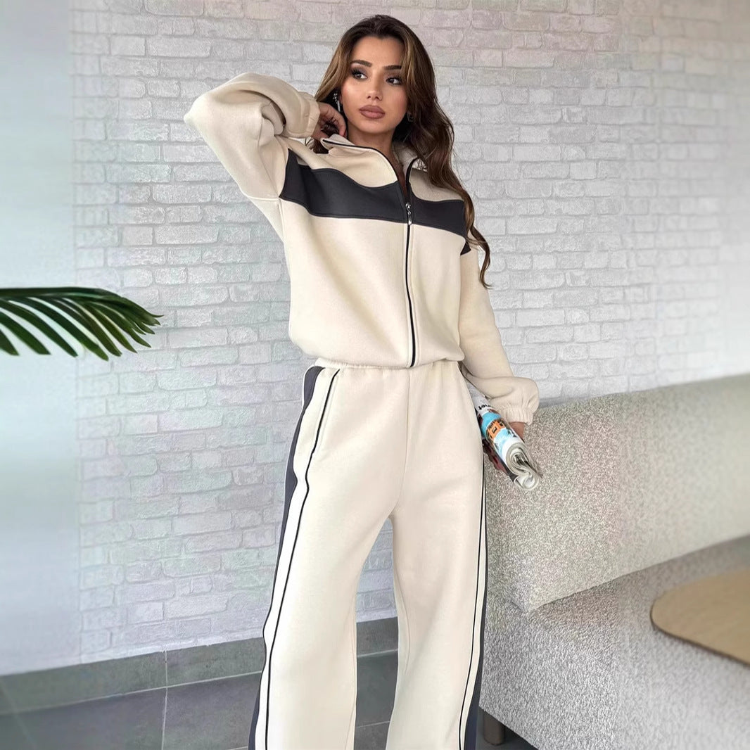 Damen Sportlicher Fleece-Loungewear-Anzug mit Reißverschluss Sovae