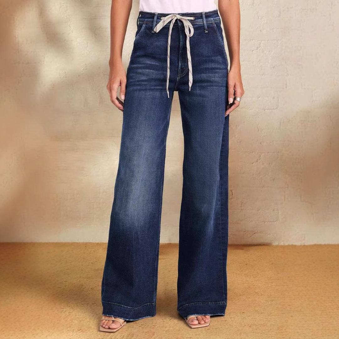 Damen weite Denim-Hose mit hohem Bund Sovae