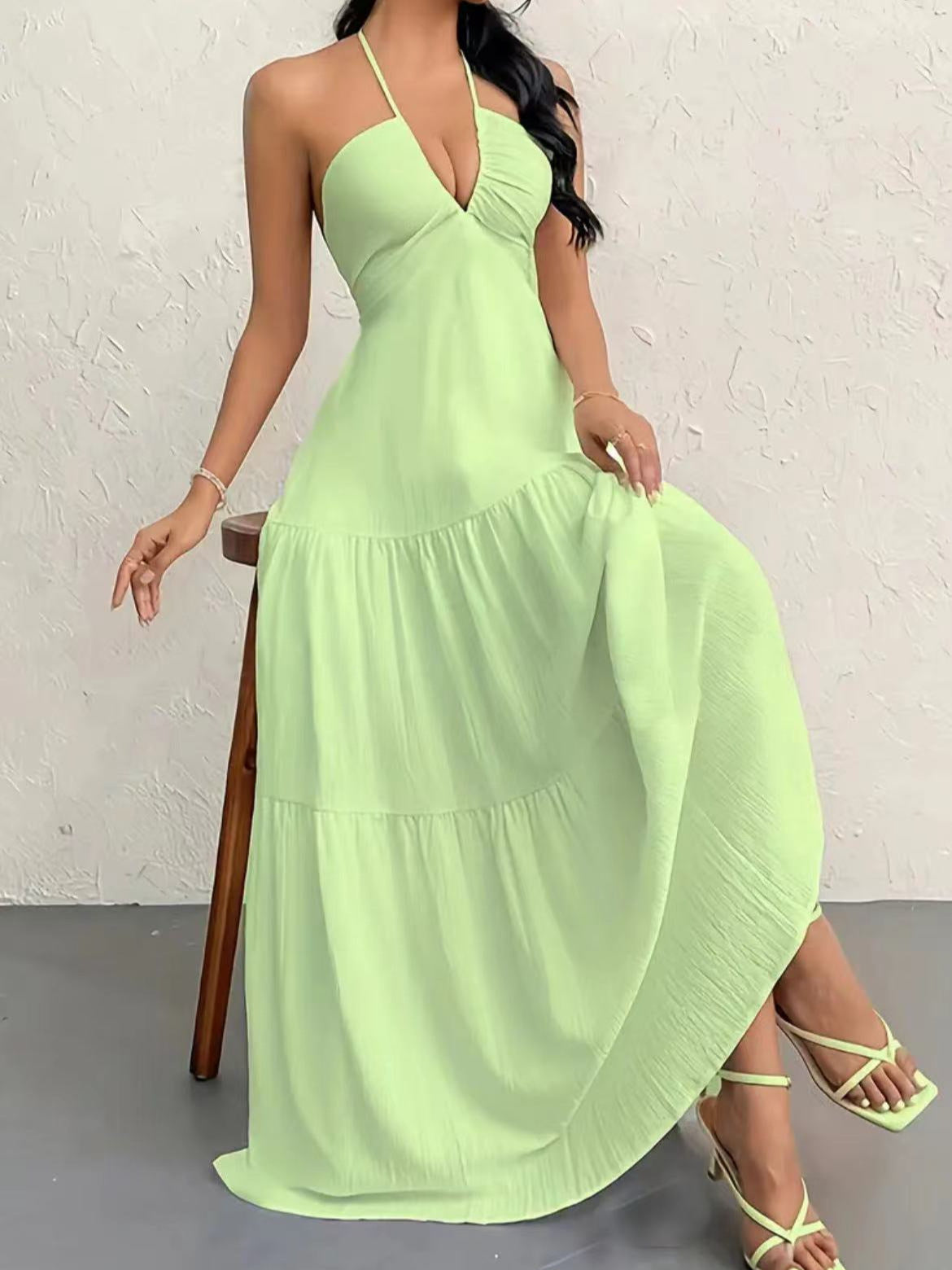 Damen Maxikleid mit schulterfreiem Design und legere Rüschendetails Sovae