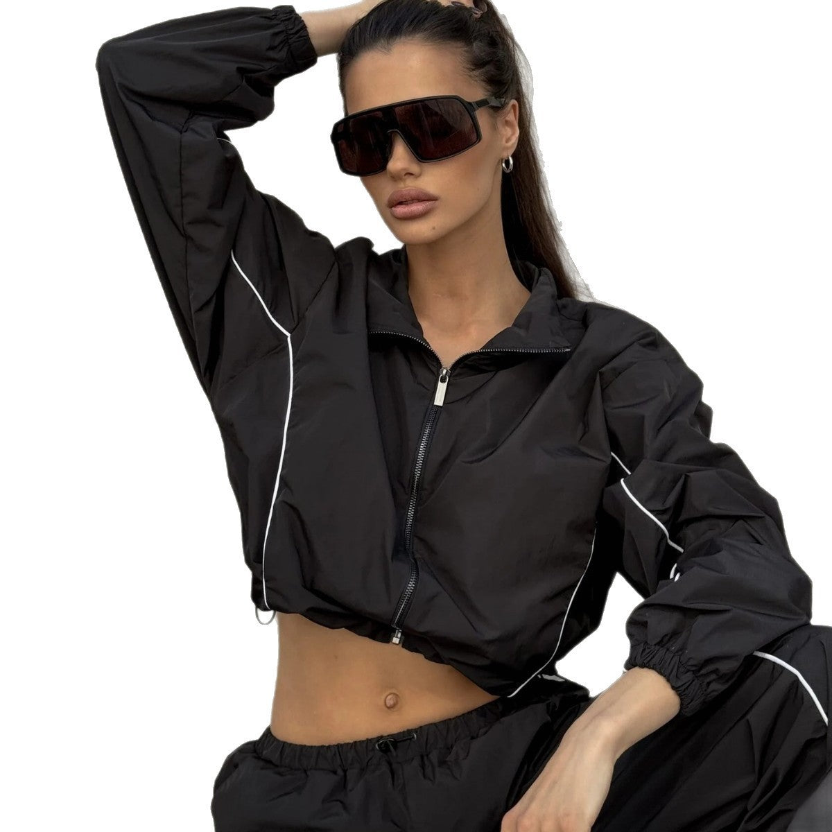 Damen Sportliche Windbreaker Jacke mit hohem Kragen Sovae