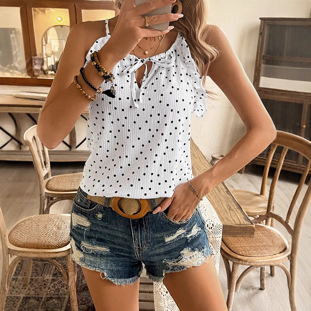Damen Bluse mit Rüschendetails und Punkten Sovae