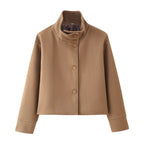 Damen modische Übergangsjacke mit elegantem Kragen und praktischen Knopfdetails Sovae