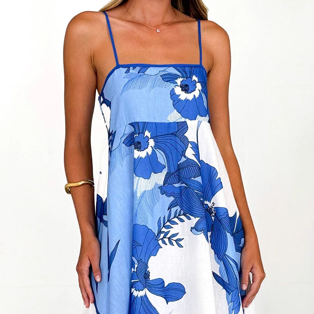 Damen Maxikleid mit floralem Bambus-Design und schwingendem Saum Sovae