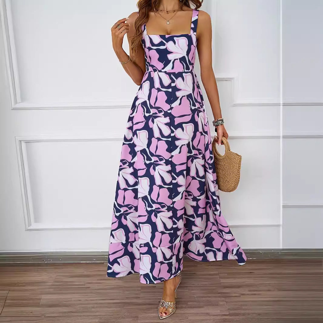 Damen Maxikleid mit floralem Design und schwingendem Saum Sovae