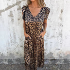 Damen lässiger Jumpsuit mit tierischem Druck und Taschen Sovae