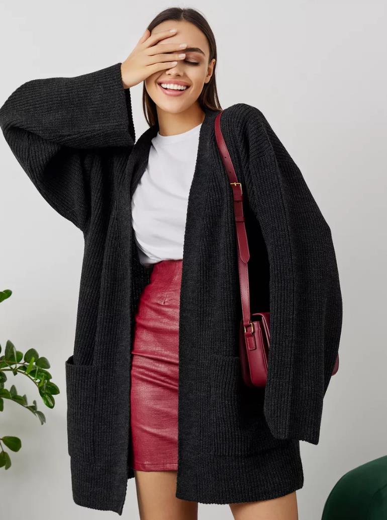 Damen Großer Strickcardigan mit voluminösen Ärmeln und praktischen Taschen Sovae