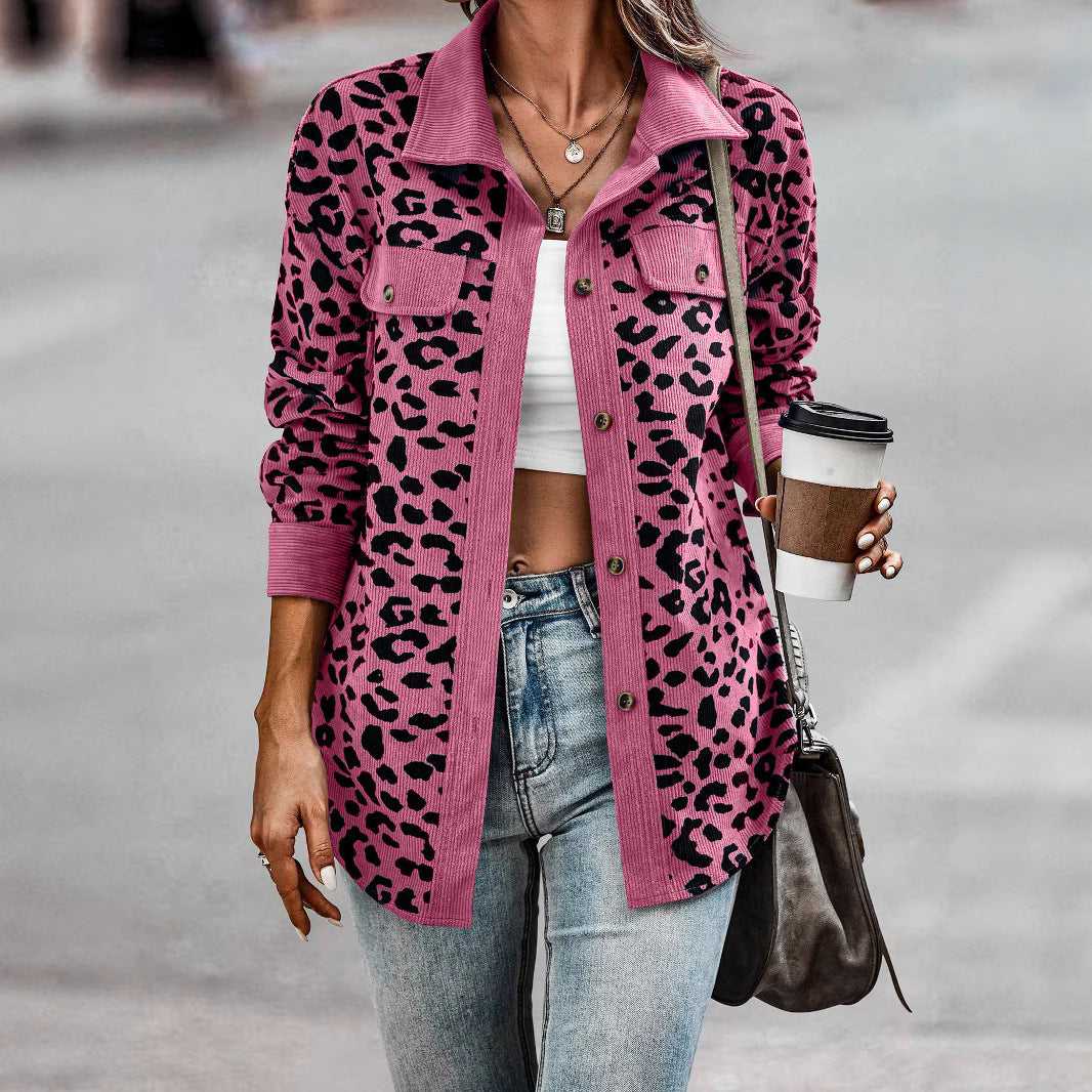 Damen Freizeitjacke mit strukturiertem Leopardenmuster und praktischen Taschen Sovae