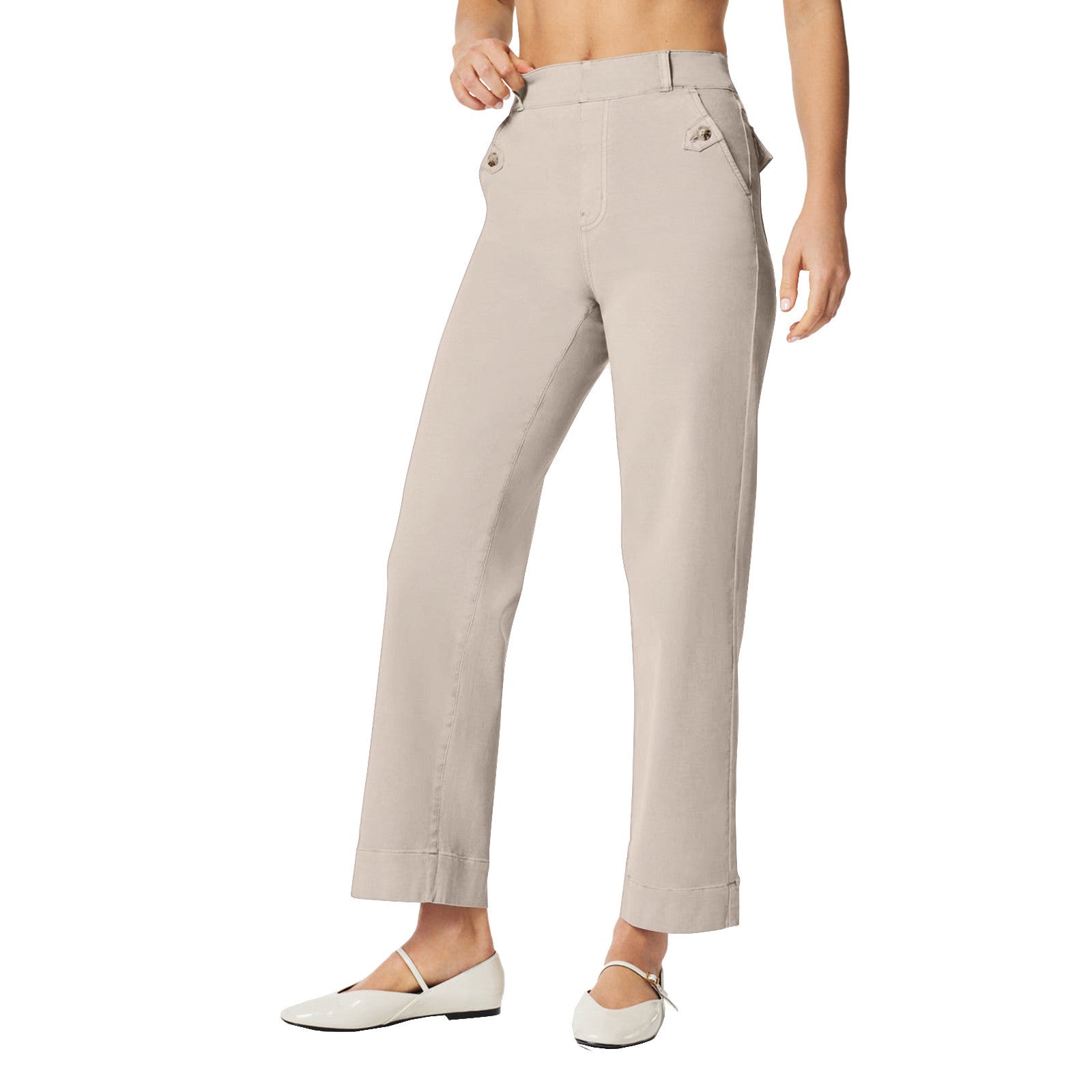 Damen Weit geschnittene High-Waist Hose mit eleganten Knopfdetails Sovae