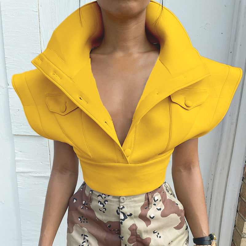 Damen Cropped Blazer mit oversized Kragen Sovae