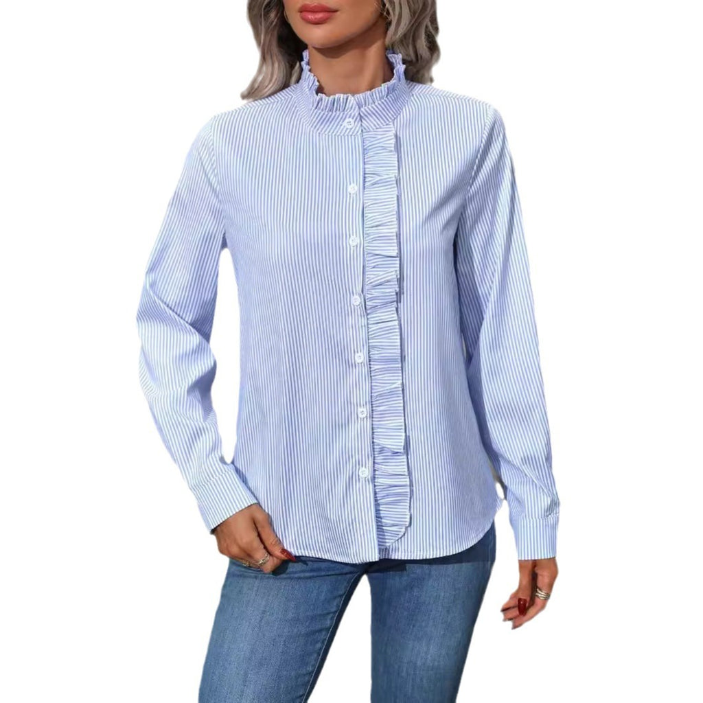 Damen Bluse mit Rüsche und Streifen Sovae