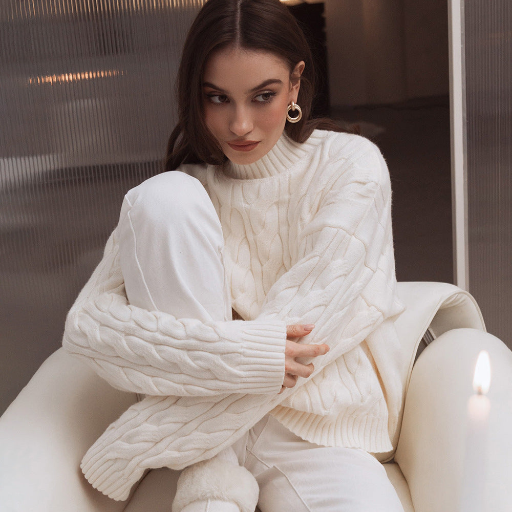 Damen Gemusterter Strickpullover mit hohem Kragen Sovae