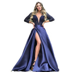 Damen Elegantes Abendkleid mit tiefem V-Ausschnitt und seitlichem Schlitz Sovae