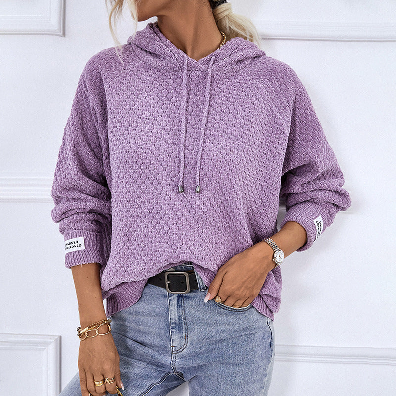 Damen Kapuzenpullover aus strukturiertem Strick mit Kordelzug Sovae