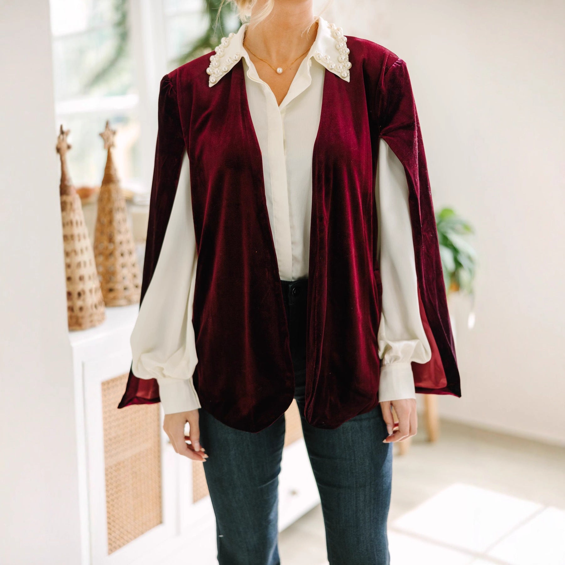 Damen elegante Cape-Jacke aus Samt Sovae