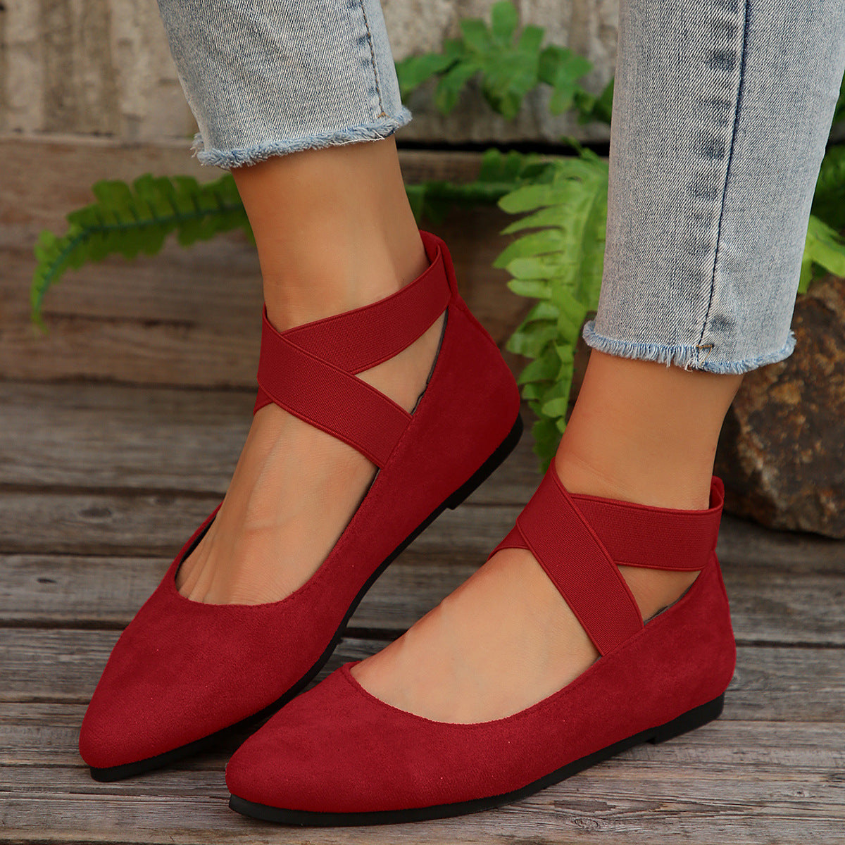 Damen elegante und bequeme Ballerinas mit elastischem Riemen Sovae