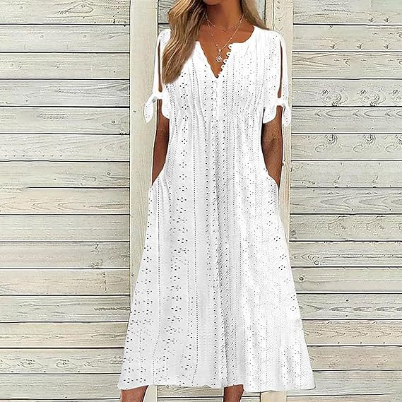 Damen Midi Kleid mit luftigen Einsätzen und dekorativen Details Sovae