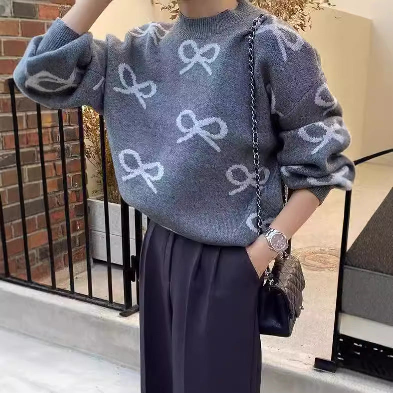 Damen Weicher Pullover mit romantischem Schleifenmuster Sovae