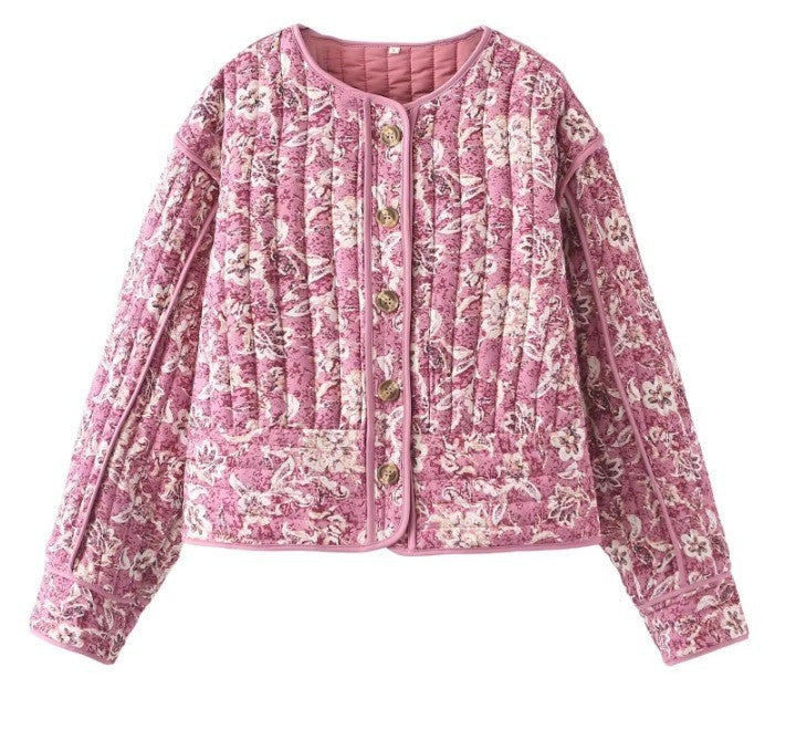 Damen Steppjacke mit floralem Muster und praktischen Taschen Sovae