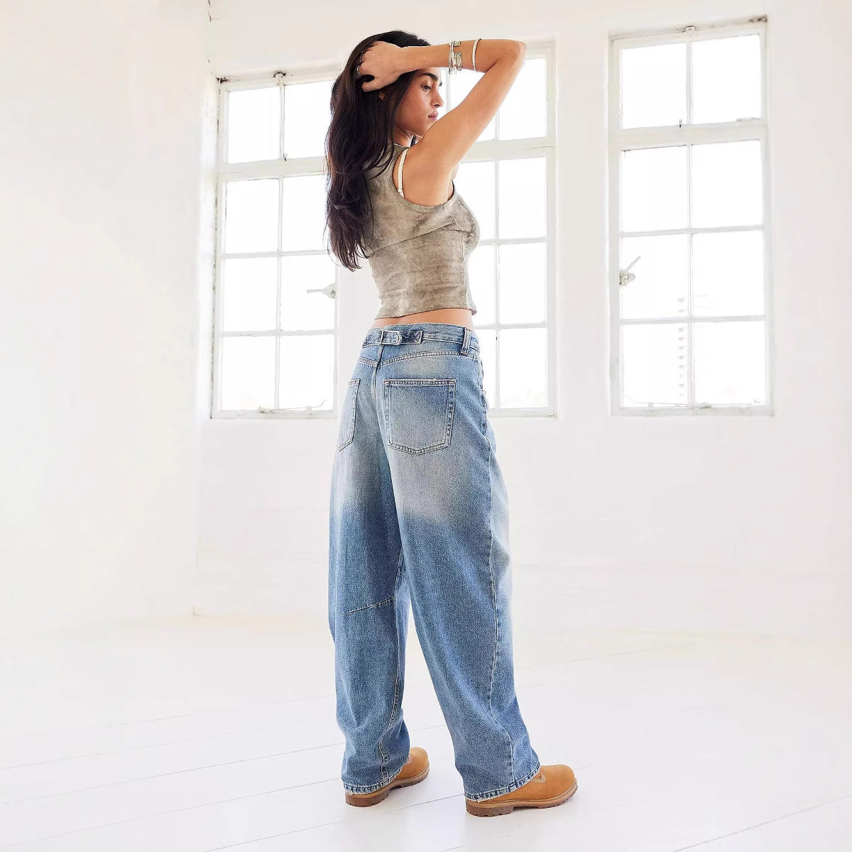 Damen Weit geschnittene Jeans mit lässigen Waschungseffekten Sovae