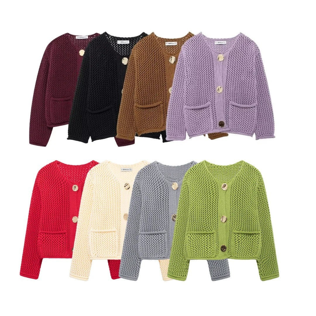 Damen Strickjacke mit dekorativen Knöpfen und praktischen Taschen Sovae