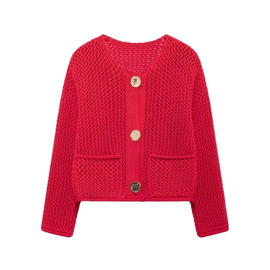 Damen Strickjacke mit dekorativen Knöpfen und praktischen Taschen Sovae