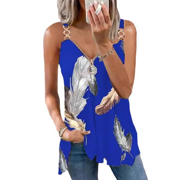 Damen Leichtes Sommertop mit Federmuster und dekorativen Trägern Sovae