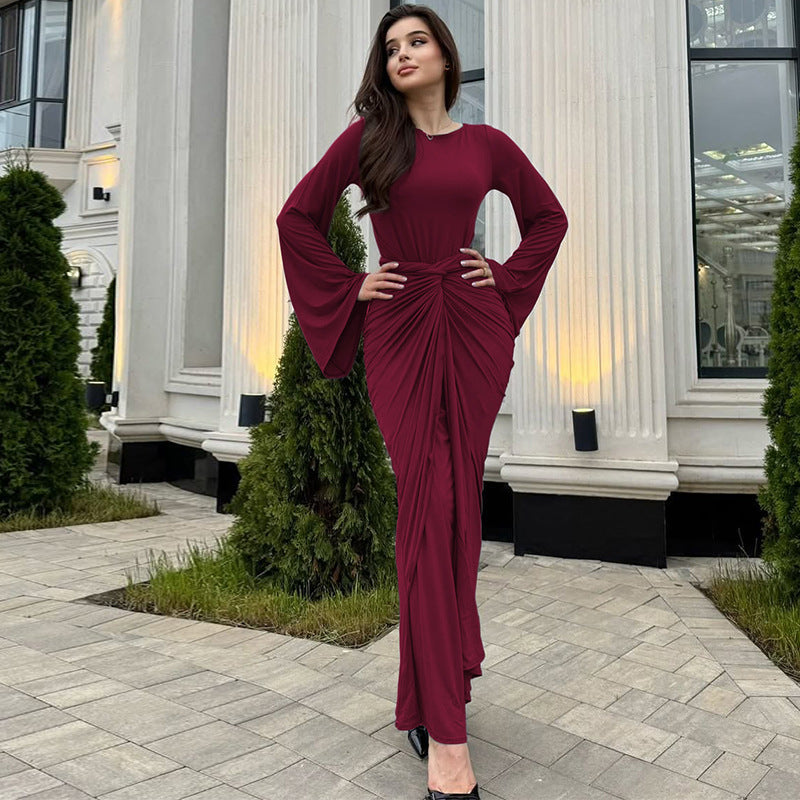 Damen Elegantes Maxikleid mit geschwungenem Saum und lässigen Fledermausärmeln Sovae