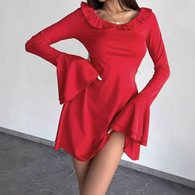 Damen Off-Shoulder Minikleid mit Rüschendetails und langen Ärmeln Sovae