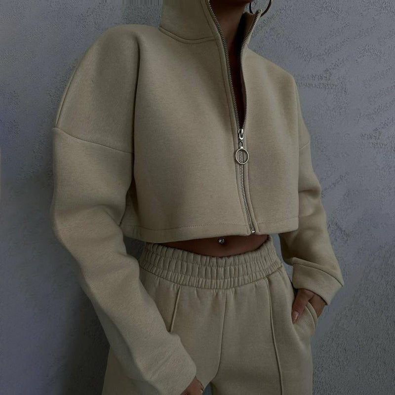 Damen Sportliches Loungewear-Set mit hohem Kragen Sovae