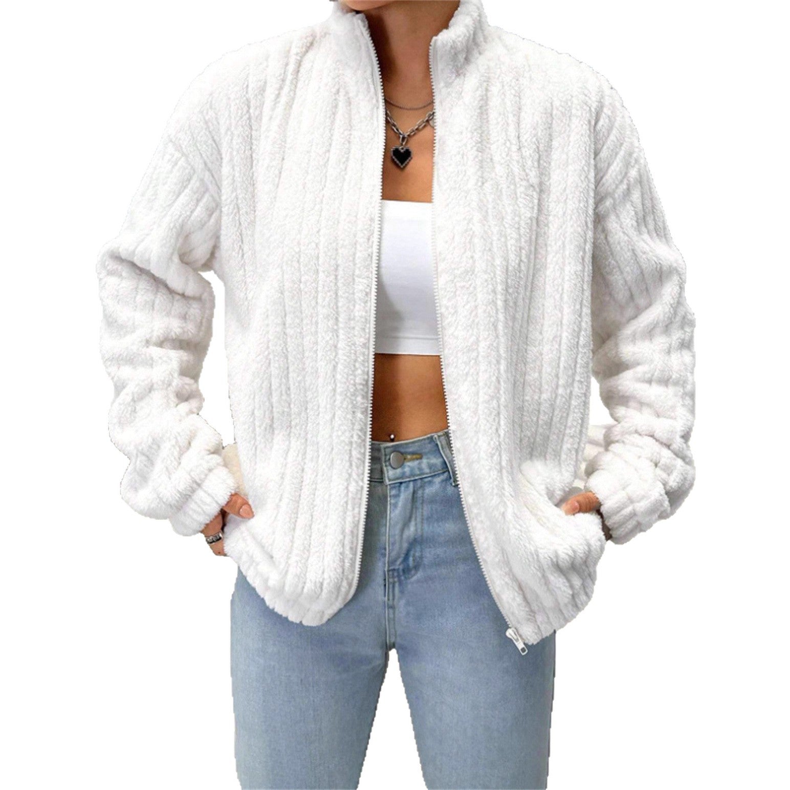 Damen weiche Fleecejacke mit hohem Kragen und Reißverschluss Sovae