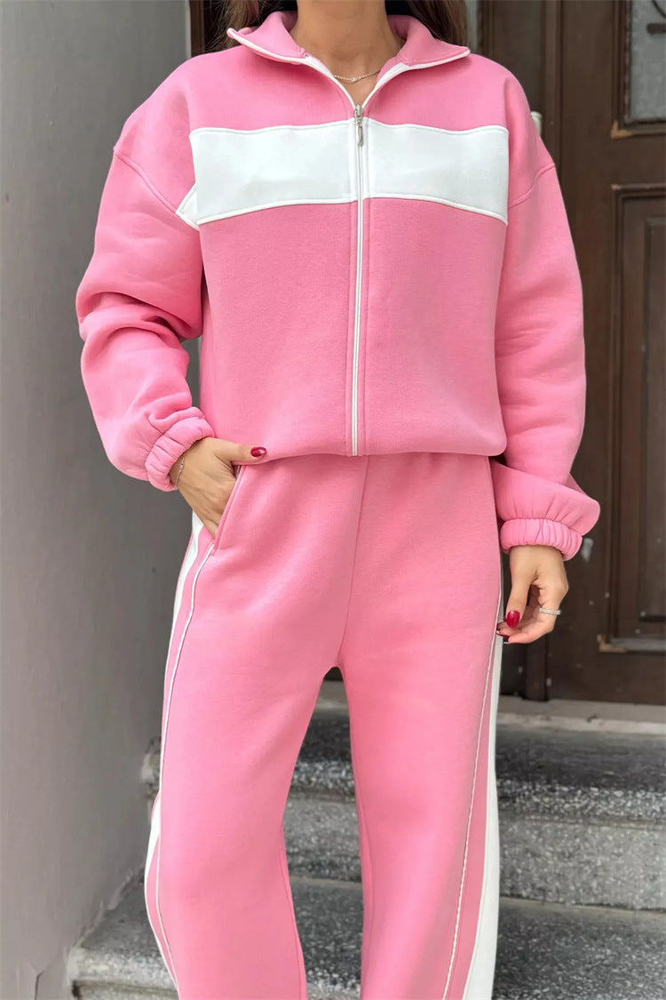 Damen Sportlicher Fleece-Loungewear-Anzug mit Reißverschluss Sovae